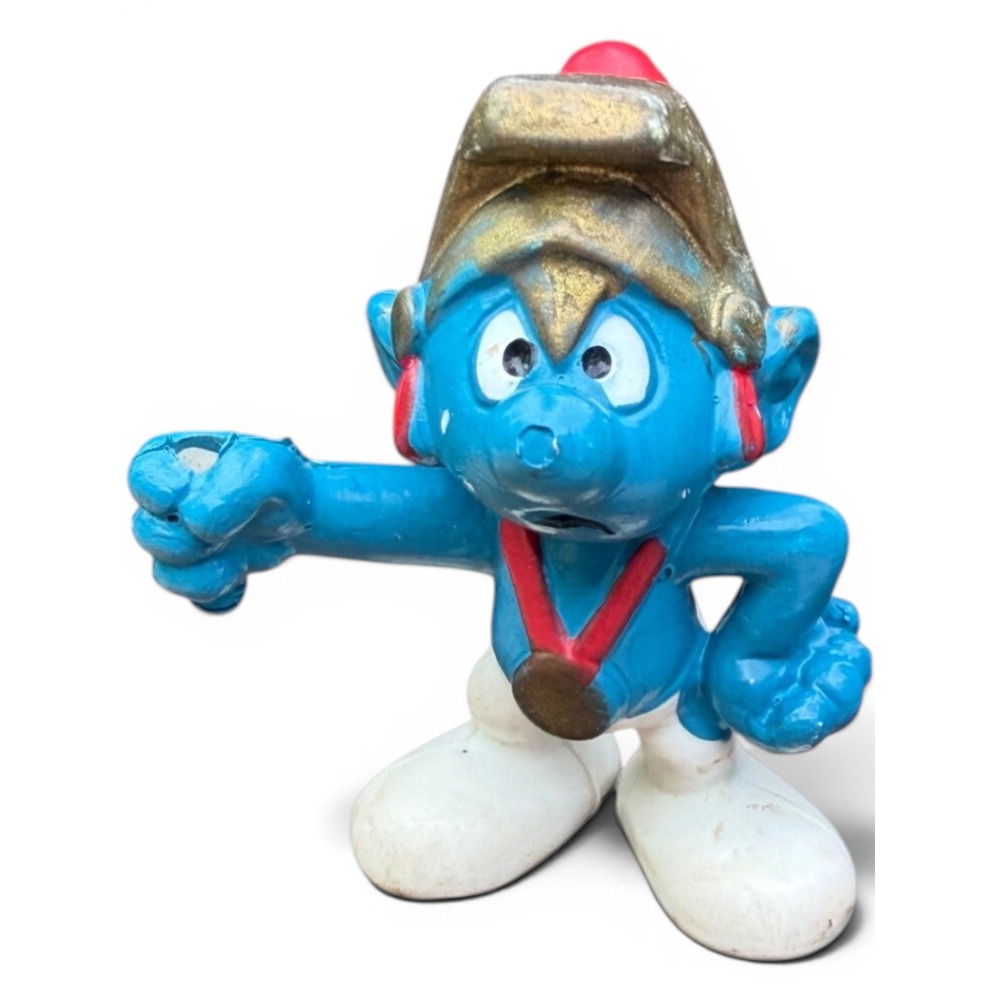 Vintage Olympic Smurf Figure Schleich 1979 PVC Toy Blue Gold Medal Hong Kong 2in